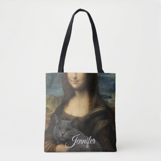 Mona Lisa Holding Elegant Gray Cat                 トートバッグ (正面)