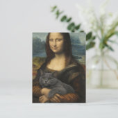 Mona Lisa Holding Elegant Gray Cat ポストカード (スタンド正面)