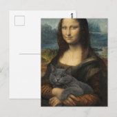 Mona Lisa Holding Elegant Gray Cat ポストカード (正面/裏面)