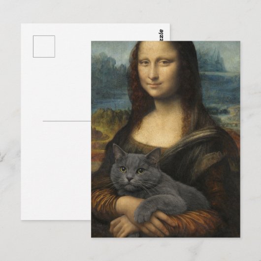 Mona Lisa Holding Elegant Gray Cat                 ポストカード (正面/裏面)