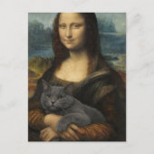Mona Lisa Holding Elegant Gray Cat ポストカード (正面)