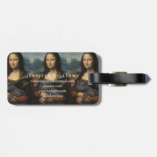 Mona Lisa Holding Elegant Gray Cat ラゲッジタグ (裏面横)