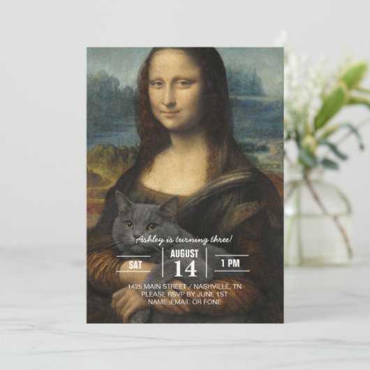 Mona Lisa Holding Elegant Gray Cat                 招待状 (スタンド正面)