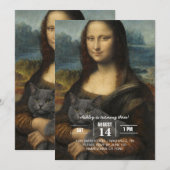 Mona Lisa Holding Elegant Gray Cat 招待状 (正面/裏面)