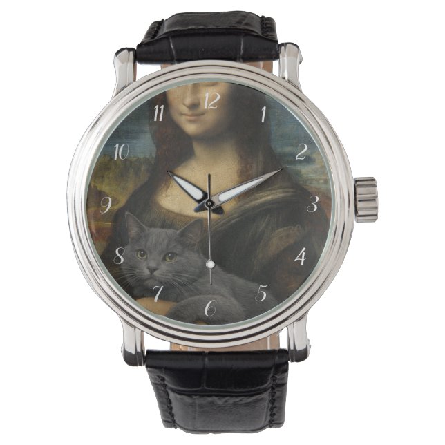 Mona Lisa Holding Elegant Gray Cat                 腕時計 (正面)