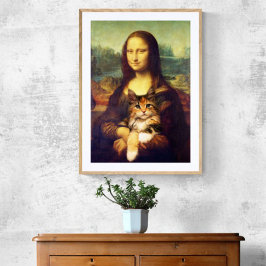 Mona Lisa holding her cat pet Leonardo da Vinci ポスター