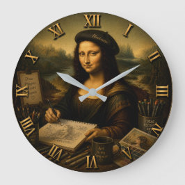 Mona Lisa Illustrator Funny Artist Studio ラージ壁時計