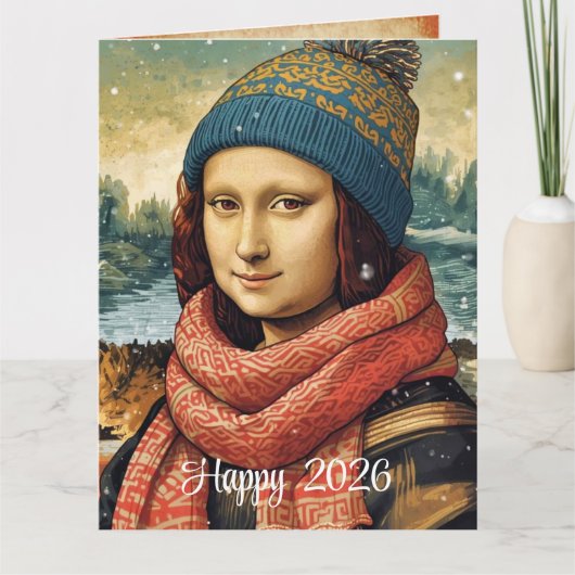 Mona Lisa  in beanie  - Happy 2026 カード (正面)