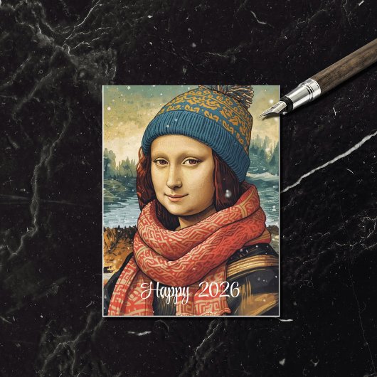 Mona Lisa  in beanie  - Happy 2026 シーズンポストカード