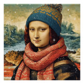 Mona Lisa  in beanie  - winter   vibes ポスター (正面)