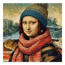 Mona Lisa  in beanie  - winter   vibes ポスター