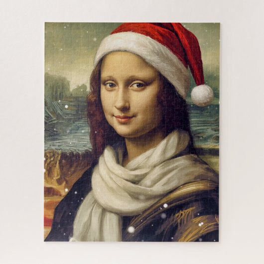 Mona Lisa  in Santa  hat - festive vibes ジグソーパズル (縦)