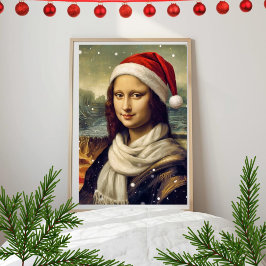 Mona Lisa  in Santa  hat - festive vibes ポスター