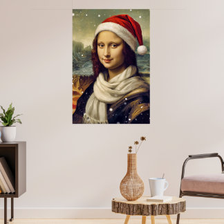Mona Lisa in Santa hat - festive vibes ポスター