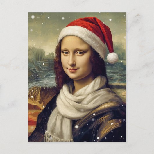 Mona Lisa  in Santa  hat - festive vibes ポストカード (正面)