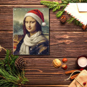 Mona Lisa  in Santa  hat - festive vibes ポストカード