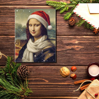 Mona Lisa in Santa hat - festive vibes ポストカード