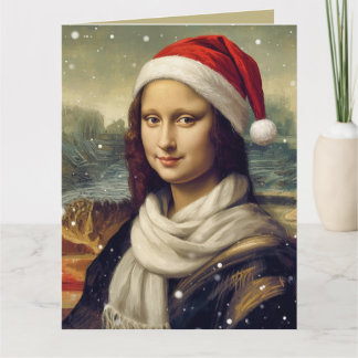 Mona Lisa in Santa hat -funny quote カード
