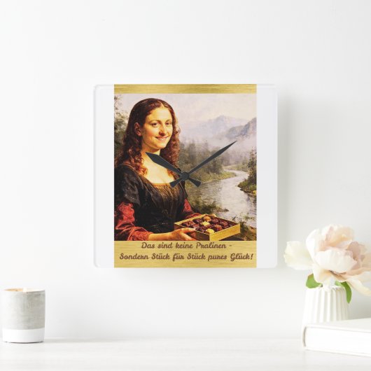 Mona Lisa liebt Pralinen スクエア壁時計 (ホーム)