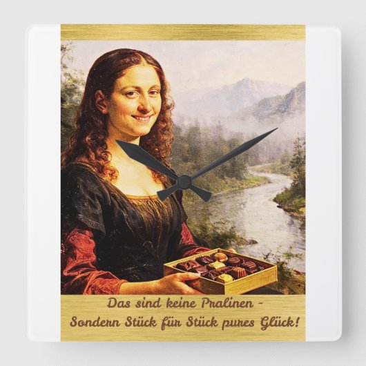 Mona Lisa liebt Pralinen スクエア壁時計 (正面)