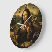 Mona Lisa Musician Funny Violin Player ラージ壁時計 (傾斜)