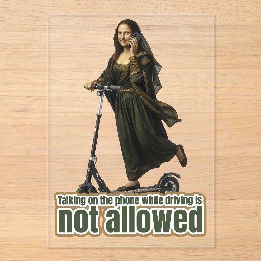 Mona Lisa on the phone  riding a kick scooter アクリル招待状 (正面)