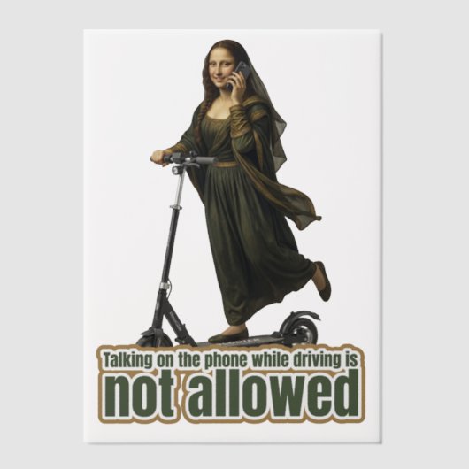 Mona Lisa on the phone  riding a kick scooter ベラム紙招待状 (正面)