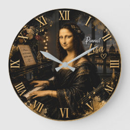Mona Lisa Pianist Elegant Grand Piano ラージ壁時計