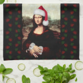 Mona Lisa Santa Hat Christmas キッチンタオル (折り畳み)
