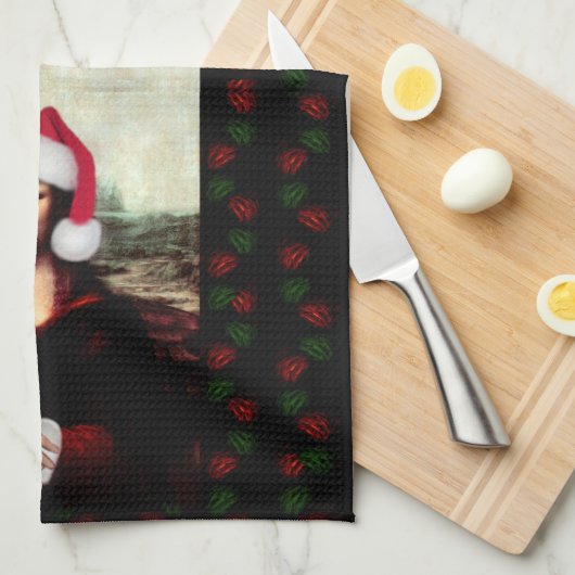 Mona Lisa Santa Hat Christmas キッチンタオル (四つ折り)