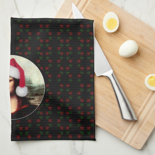 Mona Lisa Santa Hat Christmas キッチンタオル (四つ折り)