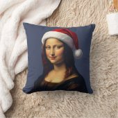 Mona Lisa Santa Hat Christmas Holiday Cut Out クッション (ブランケット)