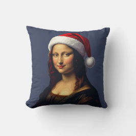 Mona Lisa Santa Hat Christmas Holiday Cut Out クッション