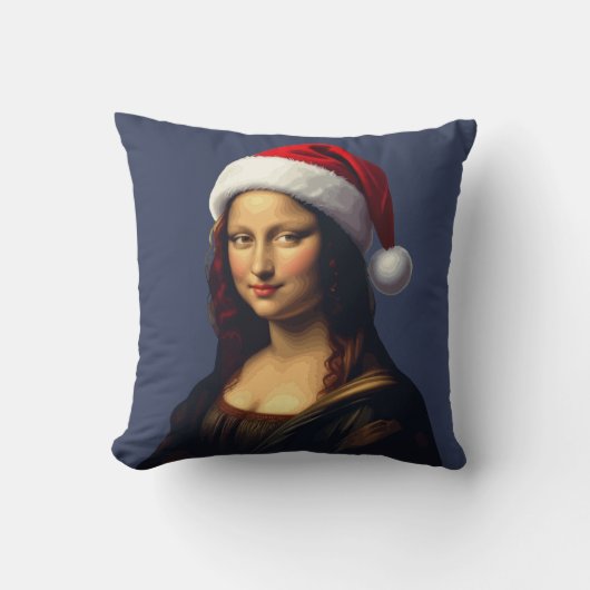 Mona Lisa Santa Hat Christmas Holiday Cut Out クッション (正面)