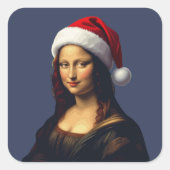 Mona Lisa Santa Hat Christmas Holiday Cut Out スクエアシール (正面)