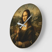 Mona Lisa Singer Funny Vintage Microphone ラージ壁時計 (傾斜)