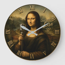 Mona Lisa Singer Funny Vintage Microphone ラージ壁時計