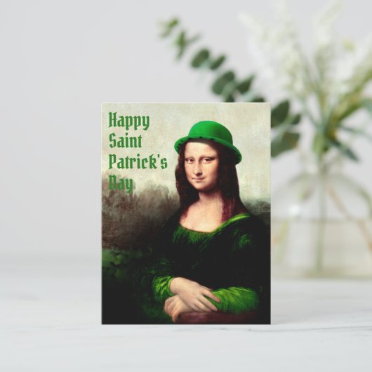 Mona Lisa St. Patrick's Day Clover ポストカード (スタンド正面)
