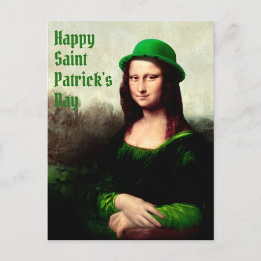 Mona Lisa St. Patrick's Day Clover ポストカード (正面)