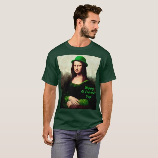 Mona Lisa St. Patrick's Day Clover Tシャツ (正面フル)