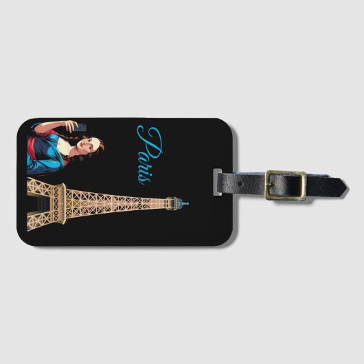 Mona Lisa Taking Selfie Luggage Tag ラゲッジタグ (正面横)