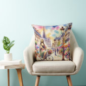 Mona with bicycle in Paris Throw Pillow クッション (椅子)