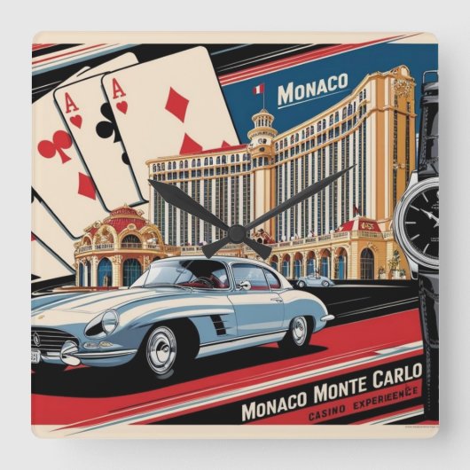 Monaco Monte Carlo Luxury Car Watch  スクエア壁時計 (正面)