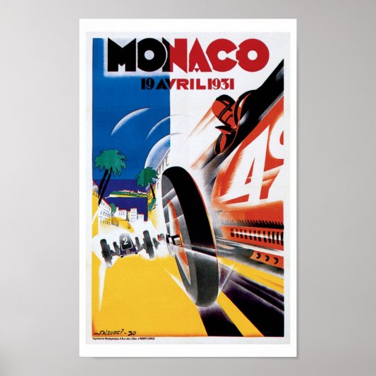 Monaco Race Car Vintage Art Print Poster ポスター (正面)