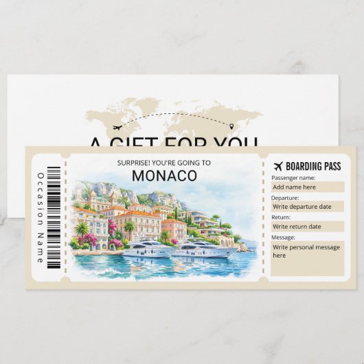 Monaco Trip Boarding Pass Ticket 招待状 (正面/裏面)