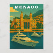 Monaco Vintage Mediterranean Harbor & Yacht ポストカード (正面)