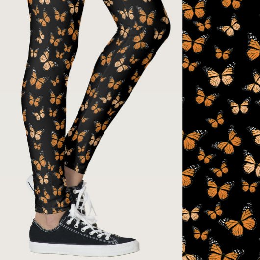 Monarch Butterflies Black Whimsical Patterned レギンス