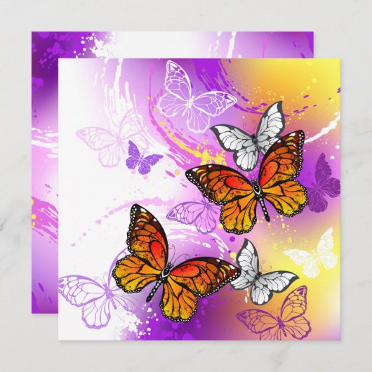 Monarch Butterflies on Purple Background アドバイスカード (正面/裏面)