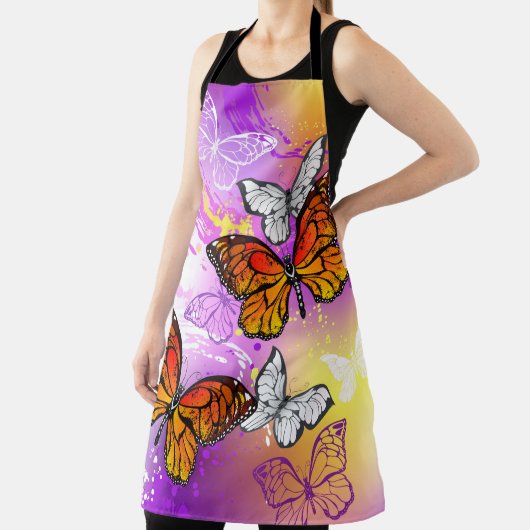 Monarch Butterflies on Purple Background エプロン (インサイチュ)
