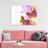 Monarch Butterflies on Purple Background キャンバスプリント (インサイチュ (リビング))